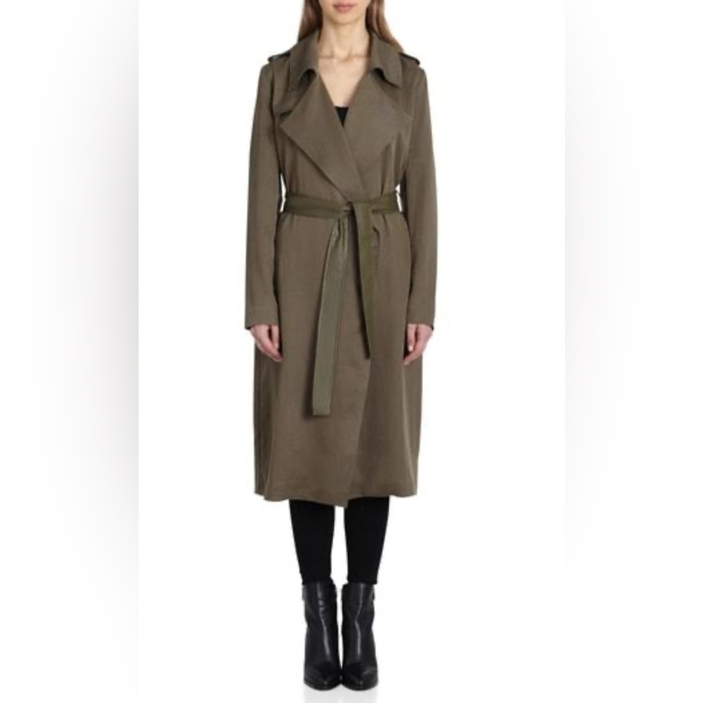 Belle Badgley Mischka Faux Suede Women's Olive Green Trench Coat